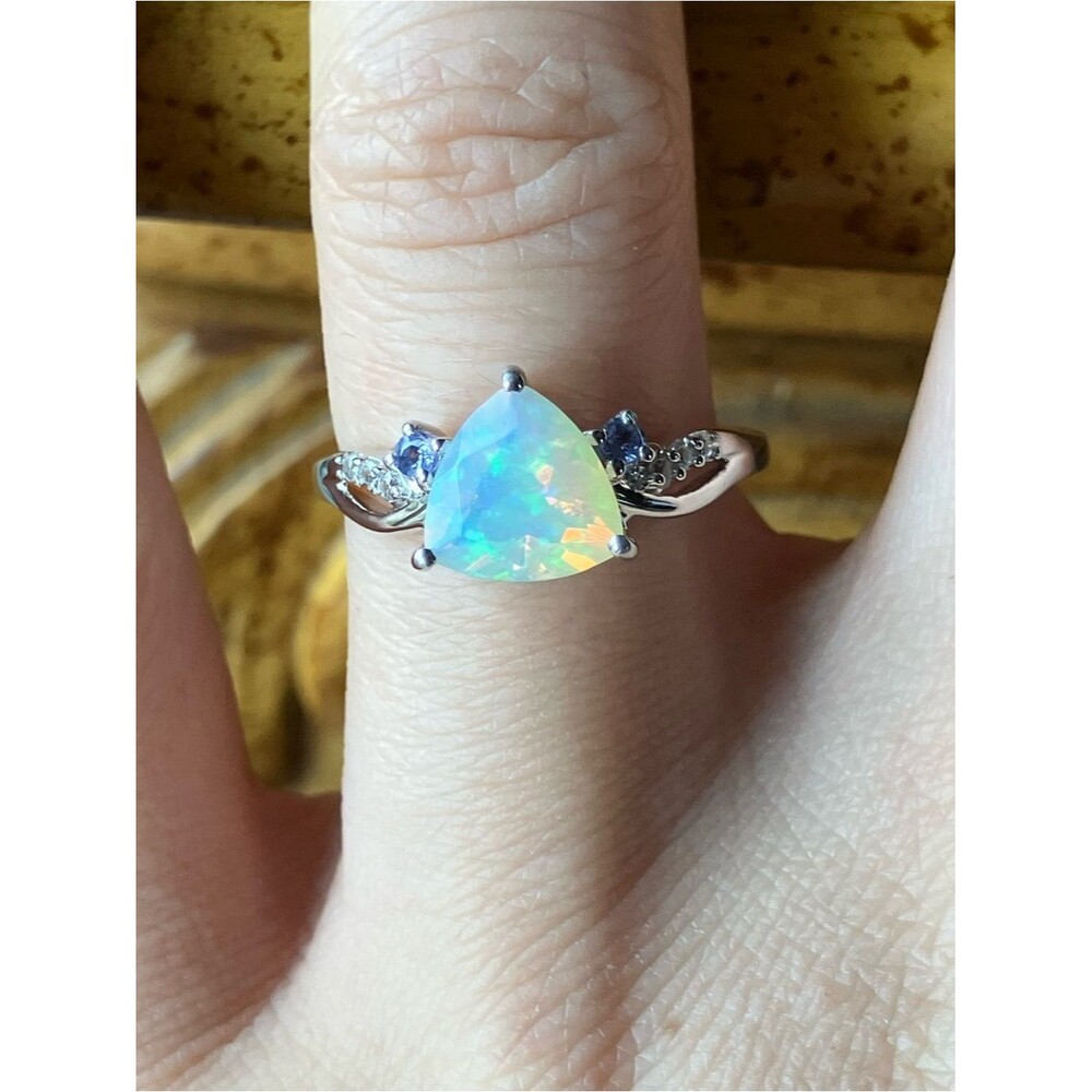 Natural Ethiopian Opal Tanzanite Sterling Silver Ring Size 8